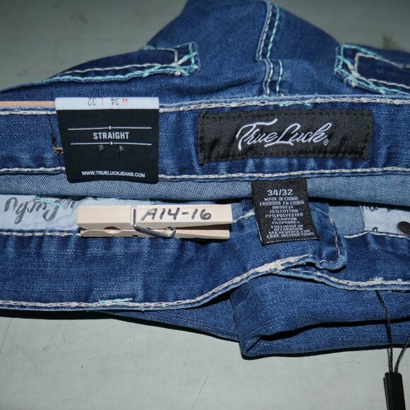 NEW True Luck Straight Leg Jeans Men's Size 34x32 Thick Stitch Embroidered BKE - Picture 8 of 9